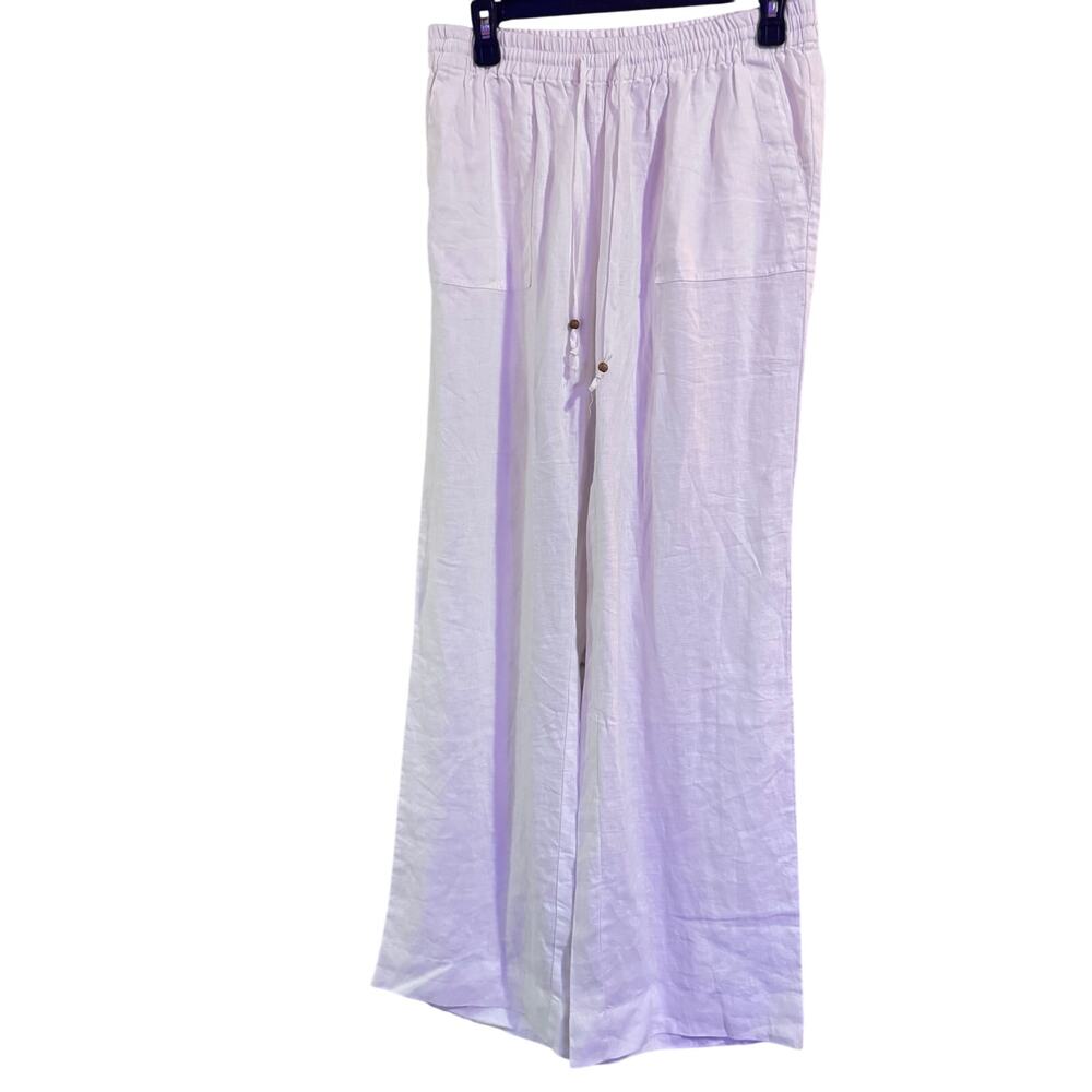 Crown & Ivy Beach white Linen Relaxed fit elastic waist Pants Sz Small Very Nice